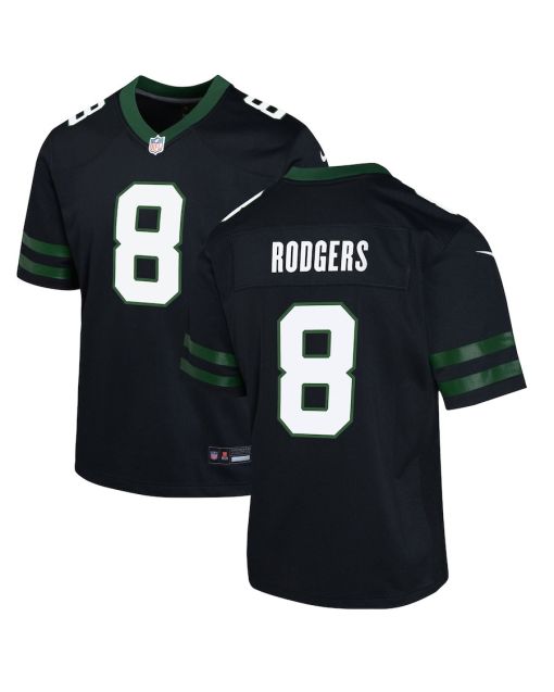 Aaron Rodgers 8 New York Jets Alternate Game YOUTH Jersey – Legacy Black
