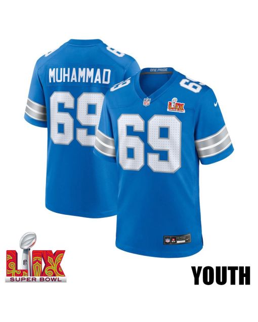 Al-Quadin Muhammad #69 Detroit Lions Super Bowl LIX YOUTH Jersey – Blue