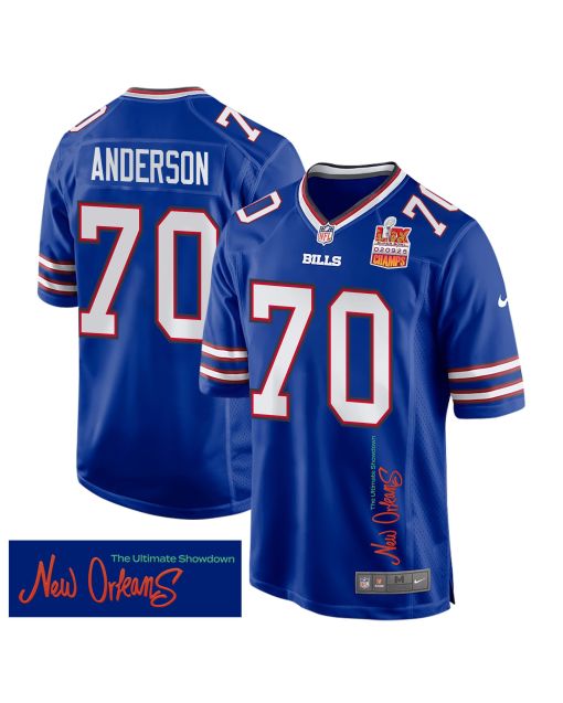 Alec Anderson 70 Buffalo Bills Super Bowl LIX Champions Patch ‘New Orleans – The Ultimate Showdown’ EMBROIDERED Game Men Jersey – Royal