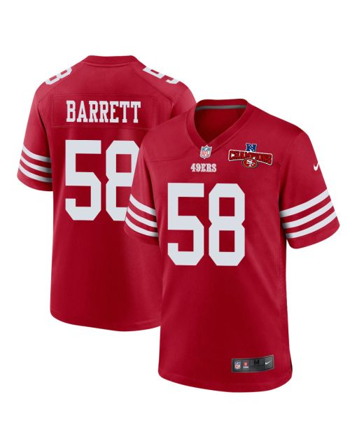 Alex Barrett 58 San Francisco 49ers NFC Champions Patch Game Men Jersey – Scarlet