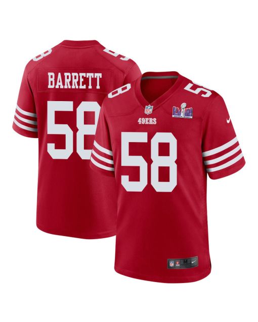 Alex Barrett 58 San Francisco 49ers Super Bowl LVIII Patch Game Men Jersey – Scarlet