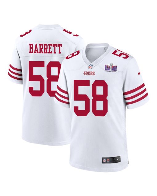 Alex Barrett 58 San Francisco 49ers Super Bowl LVIII Patch Game Men Jersey – White