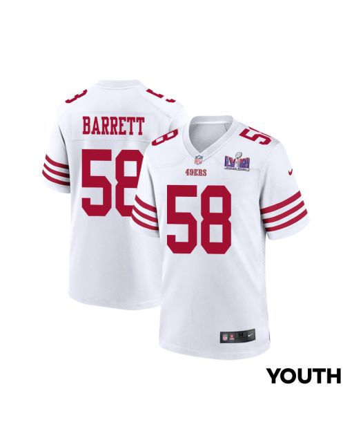 Alex Barrett 58 San Francisco 49ers Super Bowl LVIII Patch Game YOUTH Jersey – White