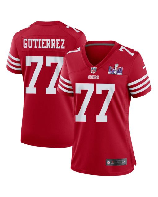 Alfredo Gutierrez 77 San Francisco 49ers Super Bowl LVIII Patch Game Women Jersey – Scarlet