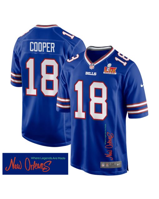 Amari Cooper 18 Buffalo Bills Super Bowl LIX ‘New Orleans – Where Legends Are Made’ EMBROIDERED Game Men Jersey – Royal