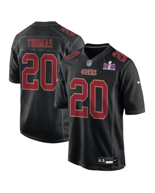 Ambry Thomas 20 San Francisco 49ers Super Bowl LVIII Patch Fashion Game Men Jersey – Carbon Black