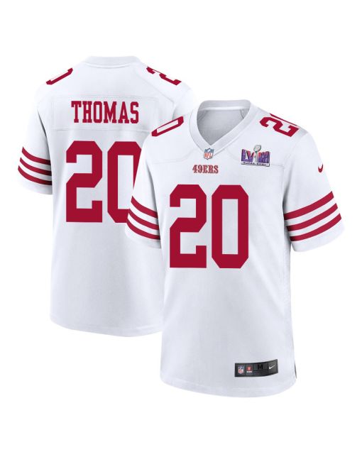 Ambry Thomas 20 San Francisco 49ers Super Bowl LVIII Patch Game Men Jersey – White