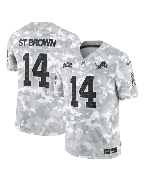 Amon-Ra St. Brown 14 Detroit Lions 2024 Salute to Service Limited Men Jersey – Arctic Camo