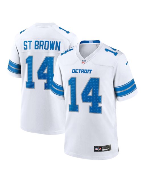 Amon-Ra St. Brown 14 Detroit Lions Game Jersey – White, Men