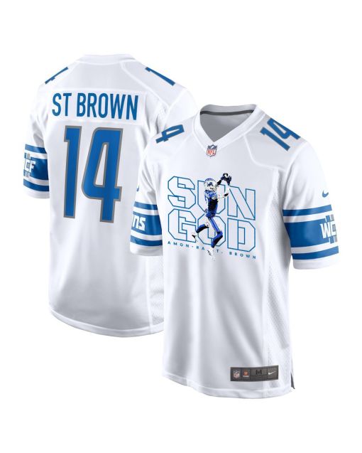 Amon-Ra St. Brown 14 Detroit Lions Sun God Game Men Jersey – White