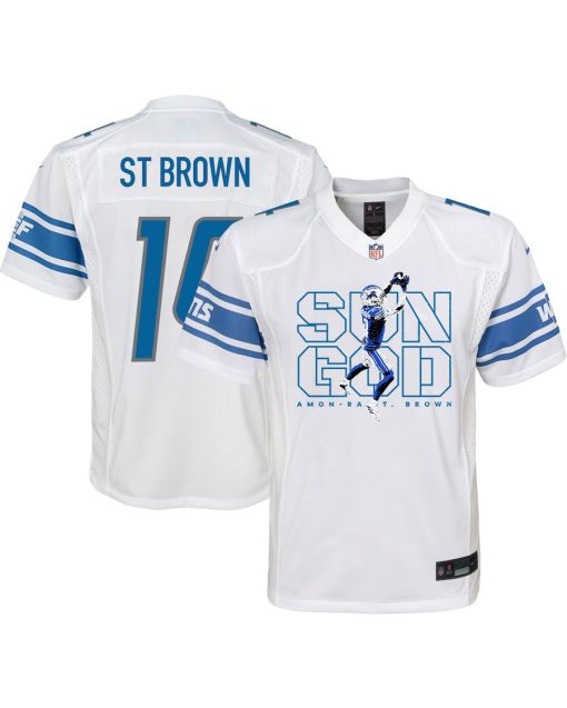 Amon-Ra St. Brown 14 Detroit Lions Sun God Game YOUTH Jersey – White