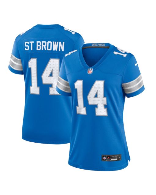 Amon-Ra St. Brown 14 Detroit Lions Women’s Team Game Jersey – Blue