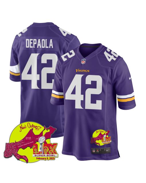 Andrew DePaola 42 Minnesota Vikings Super Bowl LIX New Orleans Patch Game Men Jersey – Purple