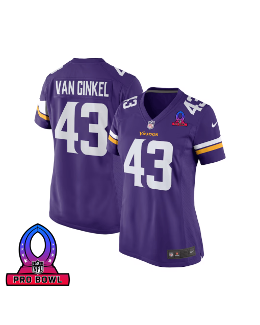 Andrew Van Ginkel 43 Minnesota Vikings 2025 Pro Bowl Patch Women Game Jersey – Purple
