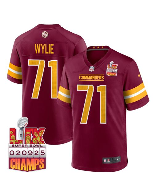 Andrew Wylie 71 Washington Commanders Super Bowl LIX Champions Patch Game Men Jersey – Burgundy