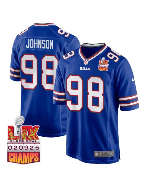 Austin Johnson 98 Buffalo Bills Super Bowl LIX Champions Patch Game Men Jersey – Royal