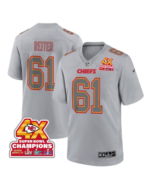 Austin Reiter 61 Kansas City Chiefs Super Bowl LVIII Champions 4X Atmosphere Fashion Game Men Jersey – Gray