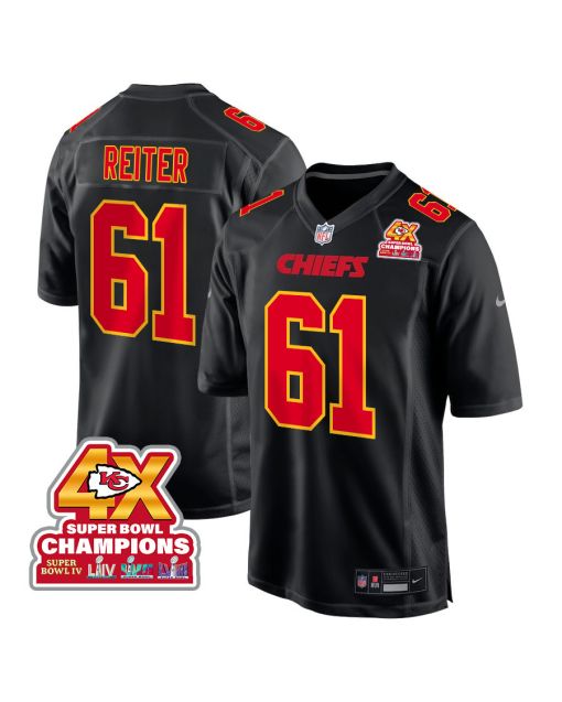 Austin Reiter 61 Kansas City Chiefs Super Bowl LVIII Champions 4X Fashion Game Men Jersey – Carbon Black