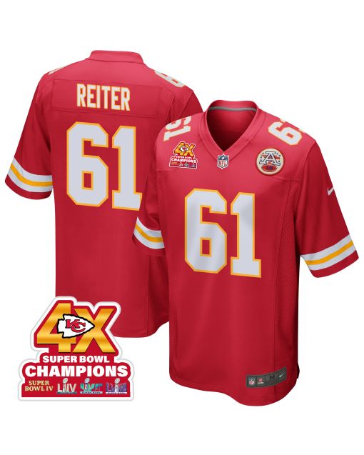 Austin Reiter 61 Kansas City Chiefs Super Bowl LVIII Champions 4X Game Men Jersey – Red