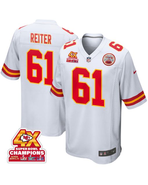 Austin Reiter 61 Kansas City Chiefs Super Bowl LVIII Champions 4X Game Men Jersey – White
