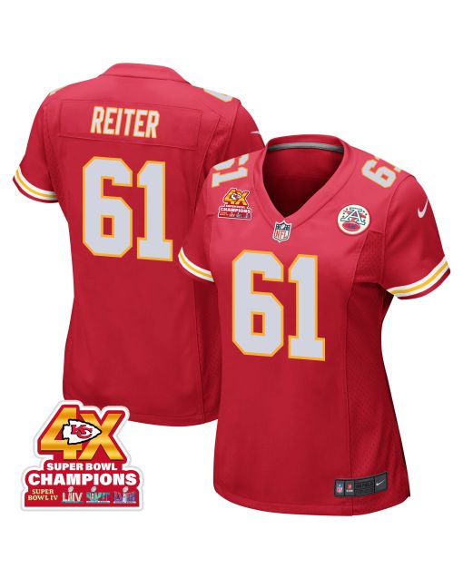Austin Reiter 61 Kansas City Chiefs Super Bowl LVIII Champions 4X Game Women Jersey – Red