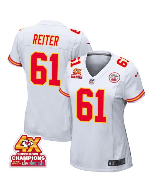 Austin Reiter 61 Kansas City Chiefs Super Bowl LVIII Champions 4X Game Women Jersey – White