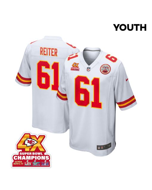 Austin Reiter 61 Kansas City Chiefs Super Bowl LVIII Champions 4X Game YOUTH Jersey – White