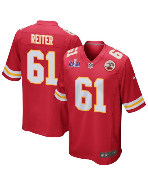 Austin Reiter 61 Kansas City Chiefs Super Bowl LVIII Patch Game Men Jersey – Red