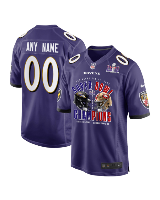 Baltimore Ravens vs. San Francisco 49ers Super Bowl LVIII Matchup Game Custom Men Jersey – Purple