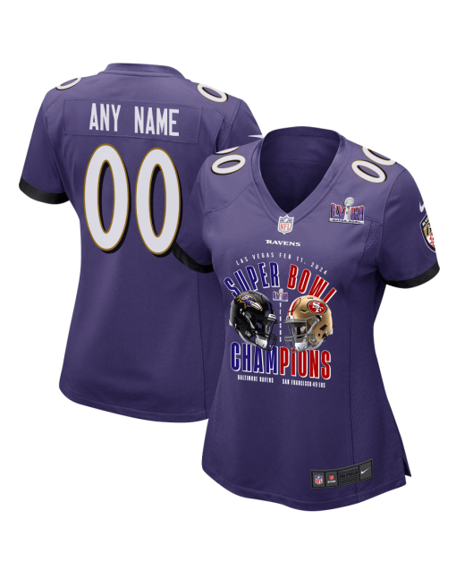 Baltimore Ravens vs. San Francisco 49ers Super Bowl LVIII Matchup Game Custom Women Jersey – Purple