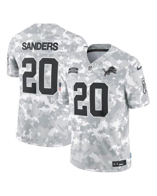 Barry Sanders 20 Detroit Lions 2024 Salute to Service Retired Player Limited Men Jersey – Arctic Camo