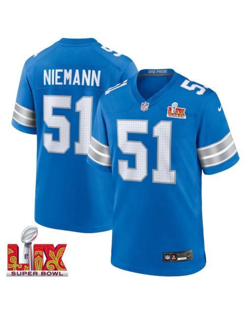 Ben Niemann #51 Detroit Lions Super Bowl LIX Jersey – Men’s – Blue