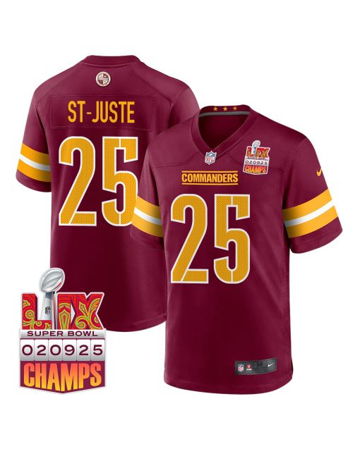 Benjamin St-Juste 25 Washington Commanders Super Bowl LIX Champions Patch Game Men Jersey – Burgundy