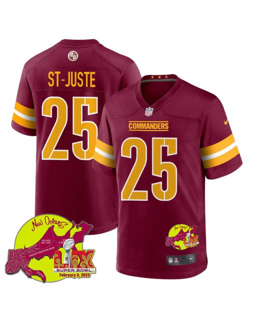 Benjamin St-Juste 25 Washington Commanders Super Bowl LIX New Orleans Patch Game Men Jersey – Burgundy