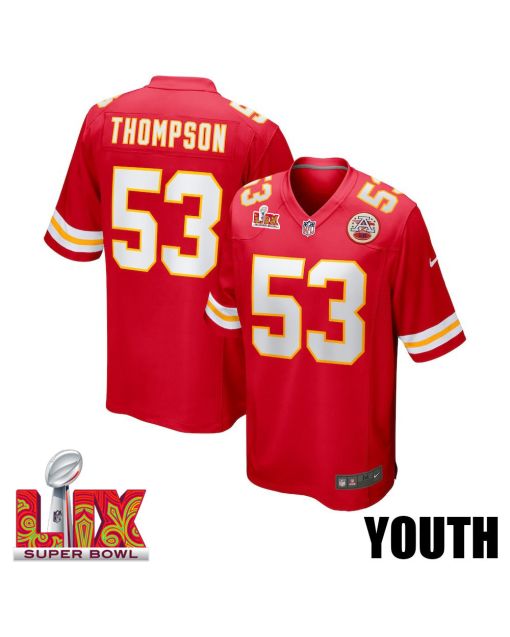 BJ Thompson #53 Kansas City Chiefs Super Bowl LIX YOUTH Jersey – Red