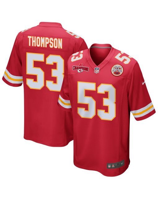BJ Thompson 53 Kansas City Chiefs AFC Champions Patch Game Men Jersey – Red