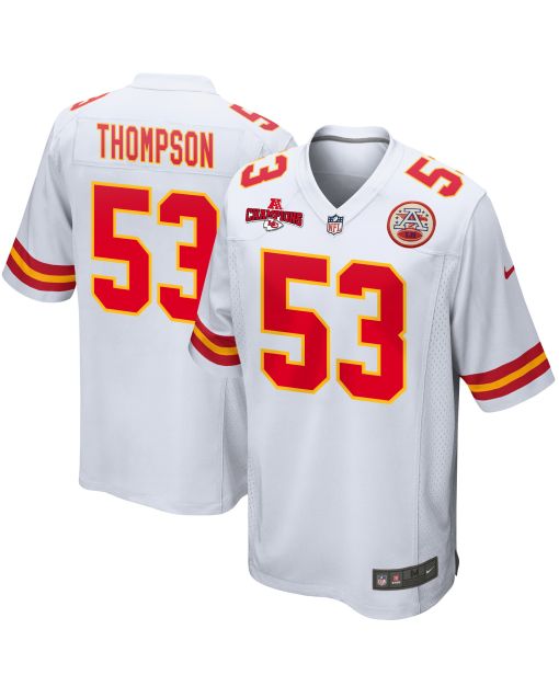 BJ Thompson 53 Kansas City Chiefs AFC Champions Patch Game Men Jersey – White
