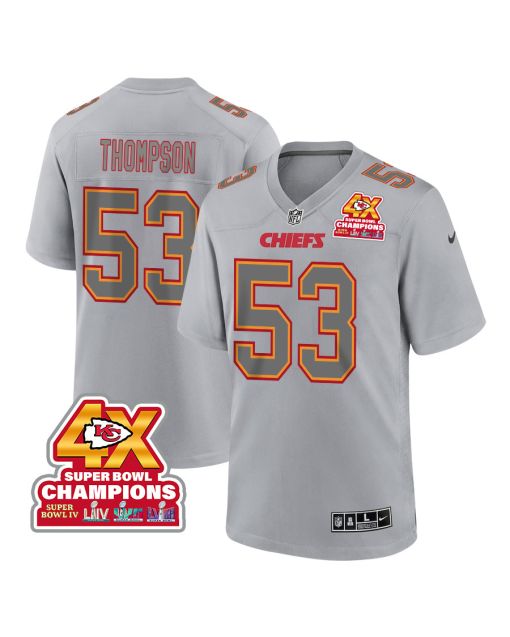 BJ Thompson 53 Kansas City Chiefs Super Bowl LVIII Champions 4X Atmosphere Fashion Game Men Jersey – Gray