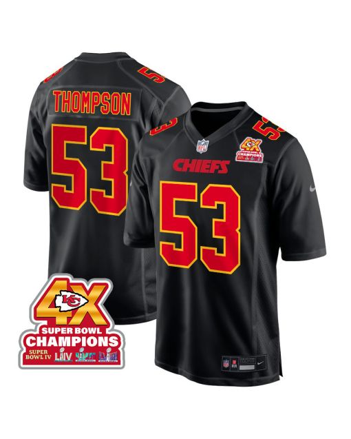 BJ Thompson 53 Kansas City Chiefs Super Bowl LVIII Champions 4X Fashion Game Men Jersey – Carbon Black