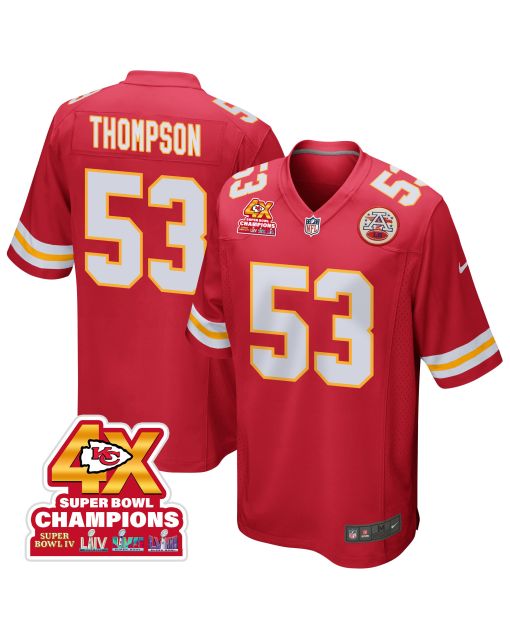 BJ Thompson 53 Kansas City Chiefs Super Bowl LVIII Champions 4X Game Men Jersey – Red