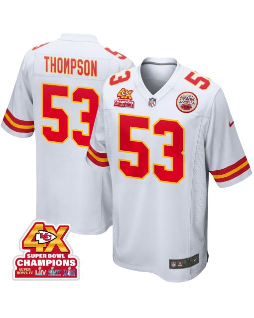 BJ Thompson 53 Kansas City Chiefs Super Bowl LVIII Champions 4X Game Men Jersey – White