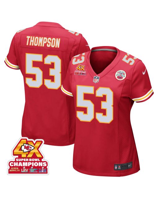 BJ Thompson 53 Kansas City Chiefs Super Bowl LVIII Champions 4X Game Women Jersey – Red
