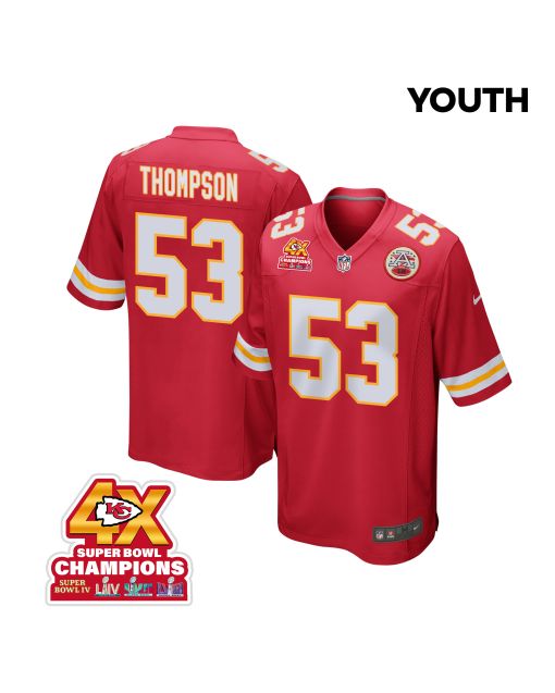 BJ Thompson 53 Kansas City Chiefs Super Bowl LVIII Champions 4X Game YOUTH Jersey – Red