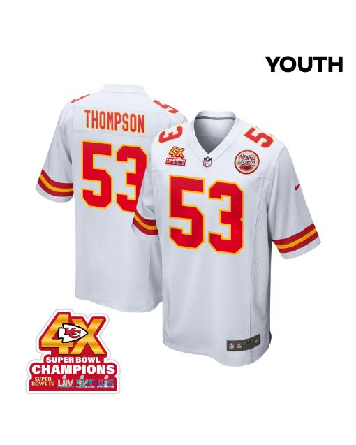 BJ Thompson 53 Kansas City Chiefs Super Bowl LVIII Champions 4X Game YOUTH Jersey – White