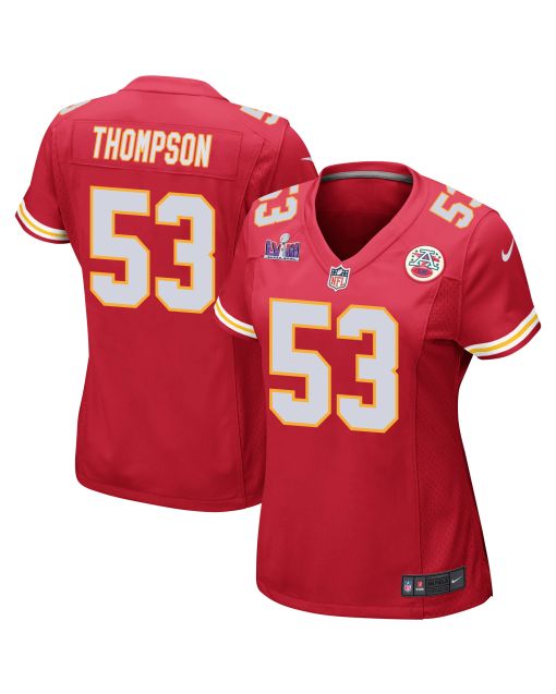 BJ Thompson 53 Kansas City Chiefs Super Bowl LVIII Patch Game Women Jersey – Red