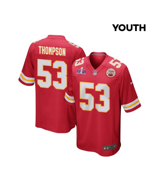 BJ Thompson 53 Kansas City Chiefs Super Bowl LVIII Patch Game YOUTH Jersey – Red