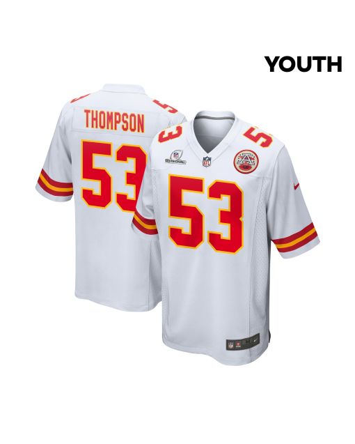 BJ Thompson 53 Kansas City Chiefs Super Bowl LVIII Patch Game YOUTH Jersey – White
