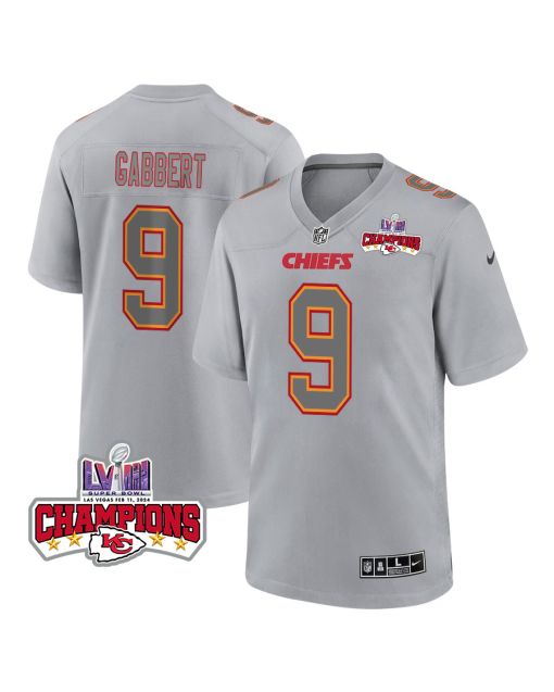 Blaine Gabbert 9 Kansas City Chiefs Super Bowl LVIII Champions 4 Stars Patch Atmosphere Fashion Game Men Jersey – Gray
