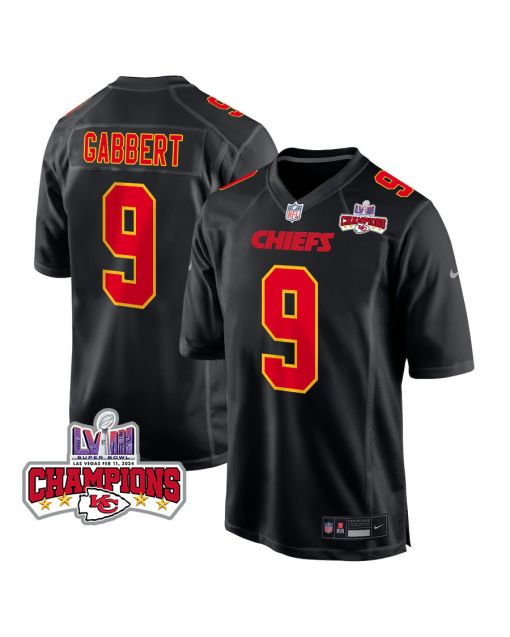 Blaine Gabbert 9 Kansas City Chiefs Super Bowl LVIII Champions 4 Stars Patch Fashion Game Men Jersey – Carbon Black