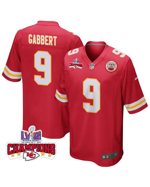 Blaine Gabbert 9 Kansas City Chiefs Super Bowl LVIII Champions 4 Stars Patch Game Men Jersey – Red